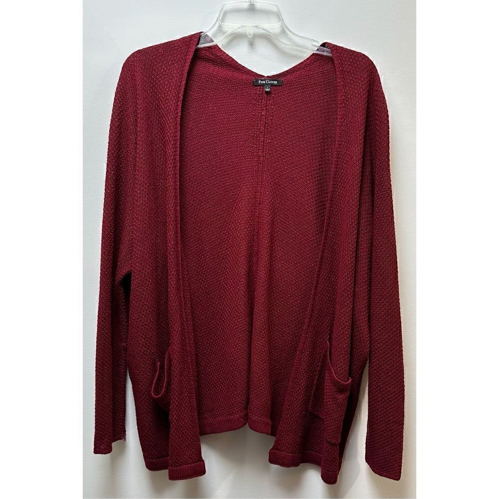 Pink Clover women’s burgundy knit open cardigan with pockets size Large #31-0800